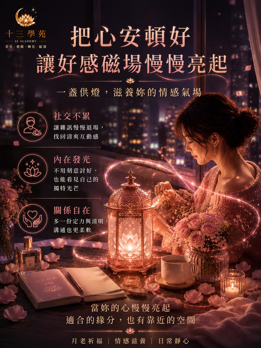 由十三學苑為妳點燈，請月老星君擔任妳的心靈調香師