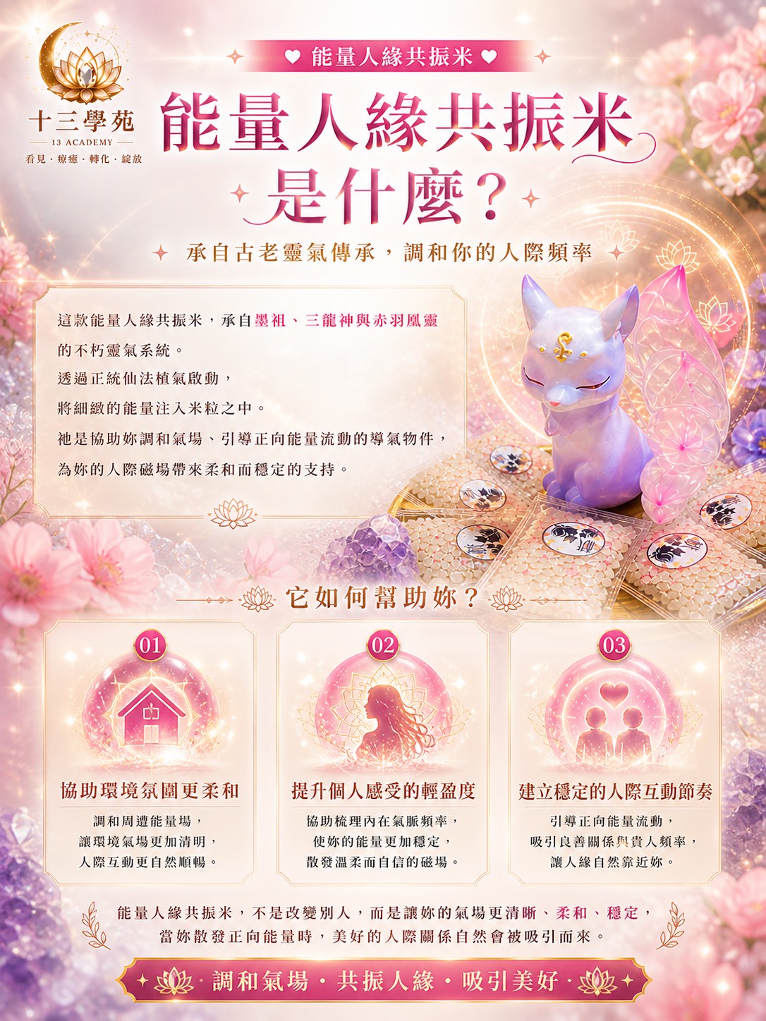 承自墨祖三龍神與赤羽凰靈的不朽靈氣系統，將細緻能量注入米粒