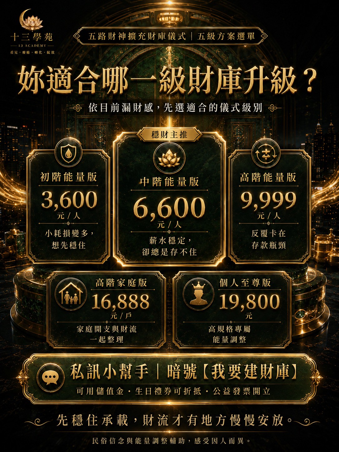 五路財神擴充財庫儀式五級方案選單